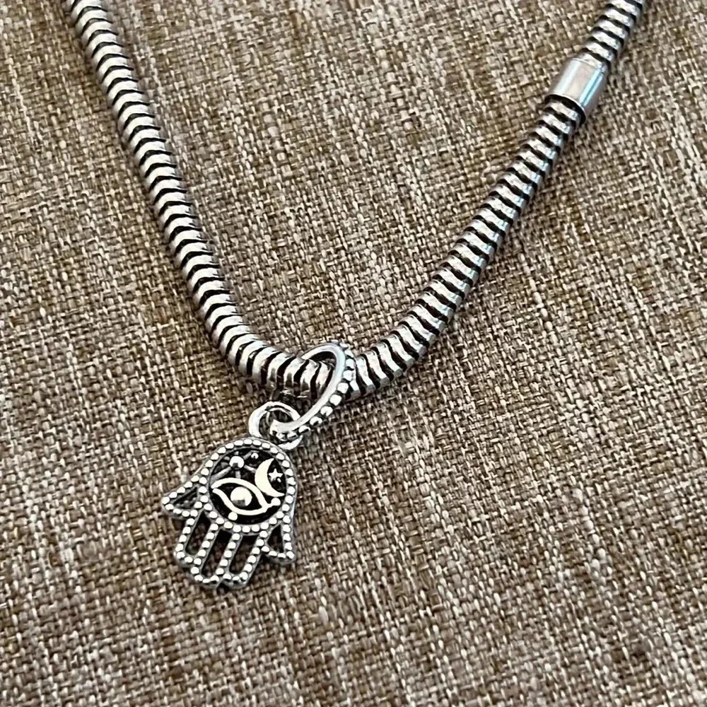 S925 Stamped Sterling Silver Hamsa Hand Charm - Picture 5 of 5